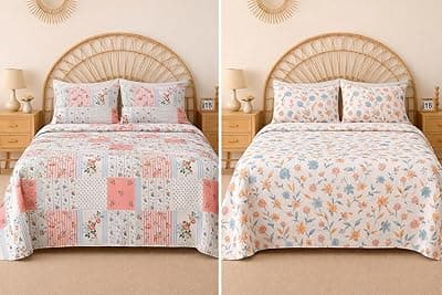 BSB HOME 2 Bedsheet Combo Set with 4 Pillow Covers – Premium Cotton Glace Cotton Printed Double Bedsheets, 2 Elegant Colors, Soft Breathable Luxury Bedding Set - Pink & Off White