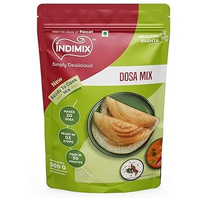 Indimix Instant Rice Dosa Breakfast Mix, Makes 20 per Pack, Pure Veg, South Indian Breakfast Mix, 500g