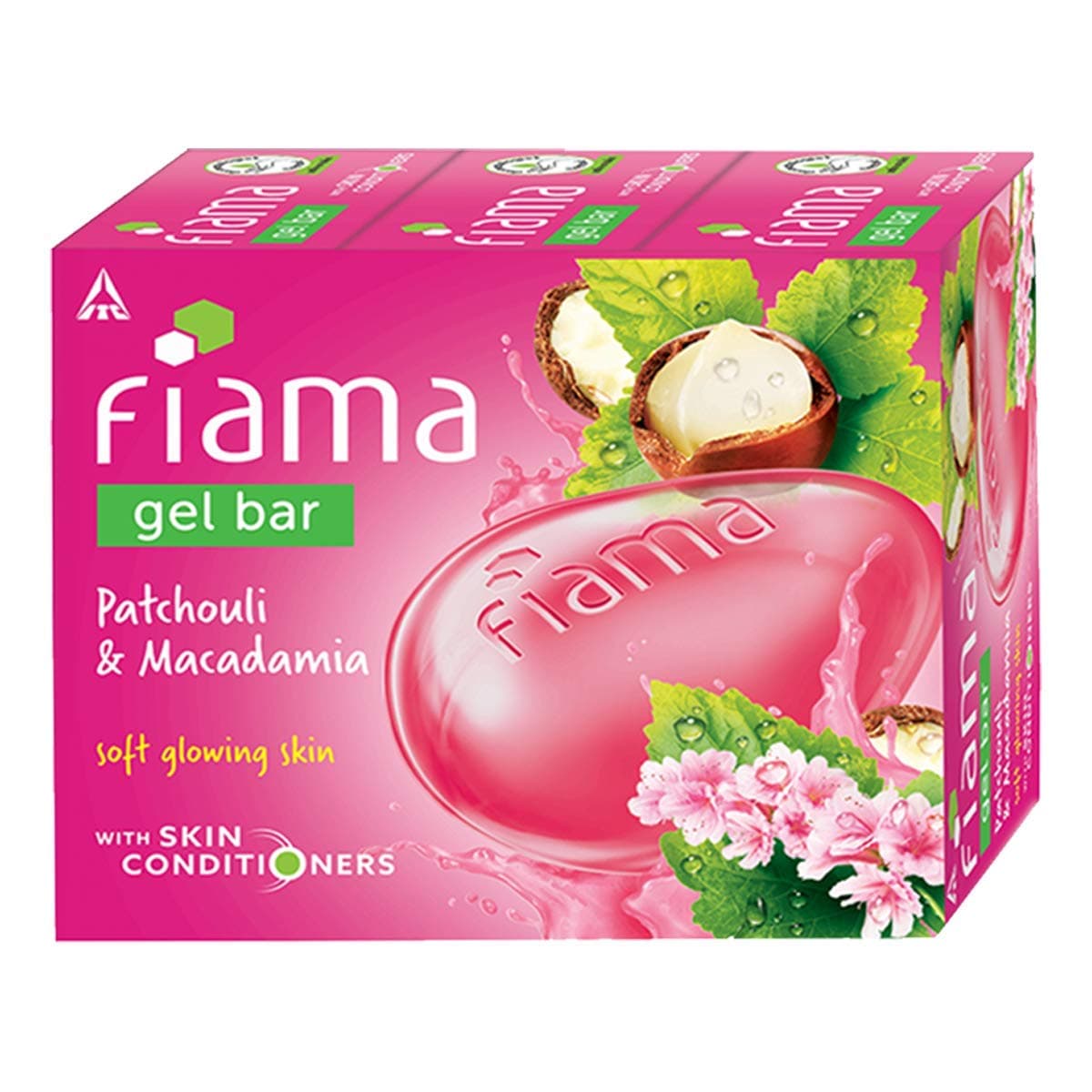 Fiama Gel Bar Patchouli And Macadamia For Soft Glowing Skin, 375g (125g - Pack of 3), with Skin Conditioners, Skin Friendly pH, Soap for Women & Men, For All Skin Types