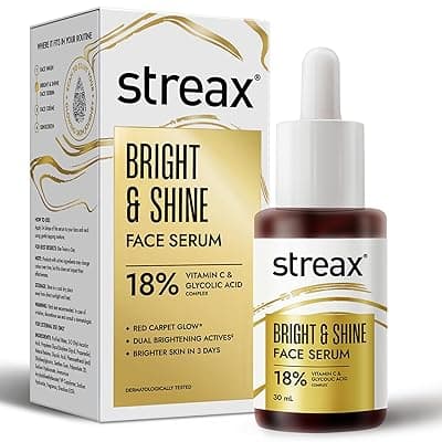 Streax Vitamin C Face Serum, 30 ml | 10% Vitamin C | Dark Spots Reduction | Brighter Skin in 3 Days | Serum for Glowing Skin | Brightening serum | Bright &amp; Shine Face Serum