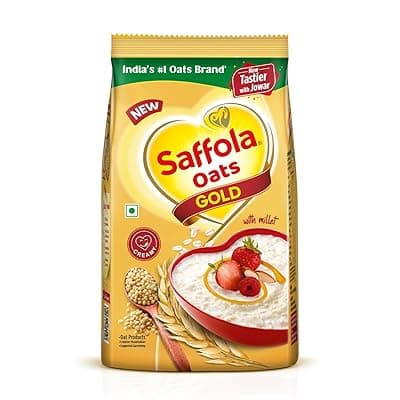 Saffola Oats Gold, Rolled Oats with Jowar Millet | 1500g | High Protein & Fibre | Healthy Cereal for weight loss