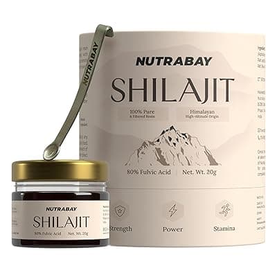 Nutrabay Shudh Himalayan Shilajit Resin from High Altitude – Extracted Using Water – Strength, Stamina &amp; Power – Premium Ayurvedic Supplement – 20g