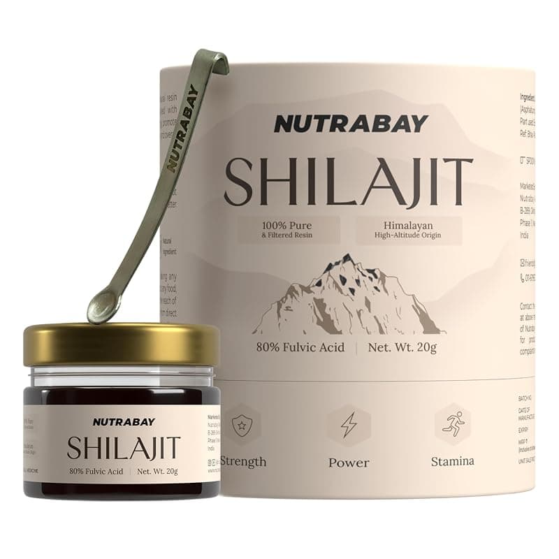 Nutrabay Shudh Himalayan Shilajit Resin from High Altitude – Extracted Using Water – Strength, Stamina &amp; Power – Premium Ayurvedic Supplement – 20g