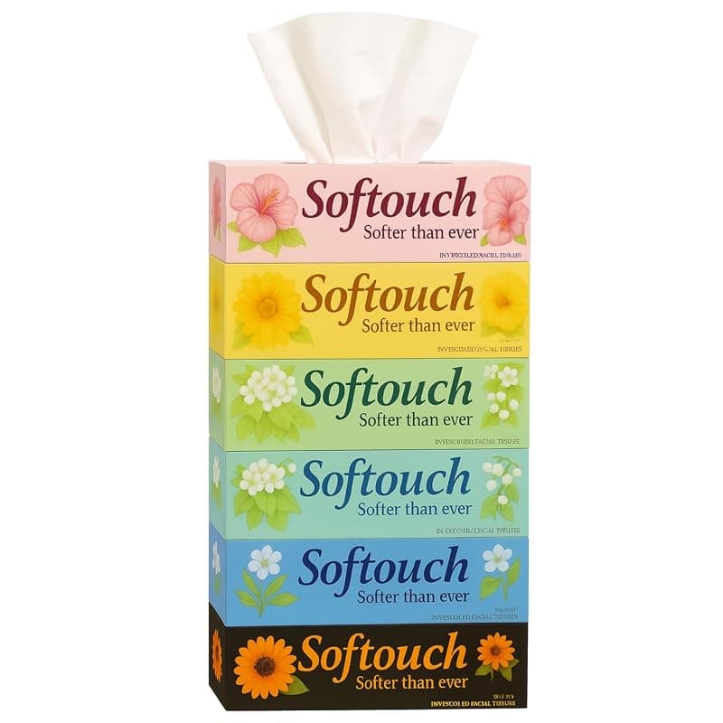 Softouch 2 Ply Face Tissue-100 Pulls Each Box (200 Sheets) Pack of 6-600-1200 sheets