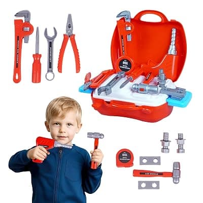 Toyshine DIY Plastic Portable Tool Set Toy with Briefcase, 19 Accessories, Multicolor
