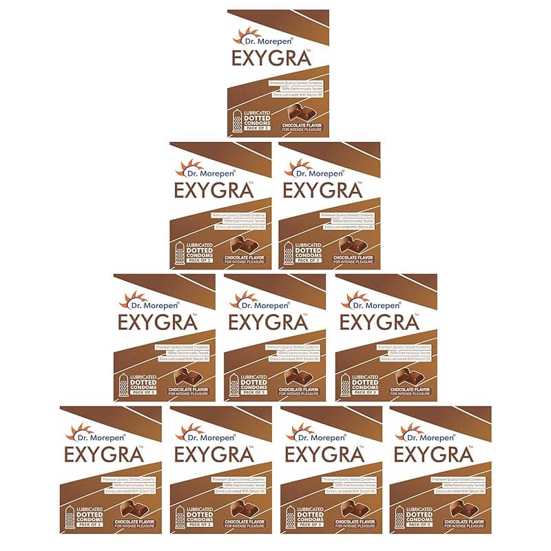 Dr. Morepen Exygra Condoms- Ultra-thin, Lubricated, Extra Dotted, Chocolate Flavour (30 Count (Pack of 10)
