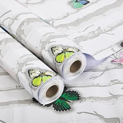 Kuber Industries 2 Pcs PVC 10Mtr Waterproof Self Adhesive Wallpaper for Wall, Bedroom &amp; Living Room | Interior and Exterior Wallpaper for Almirah | Butterfly Print - White