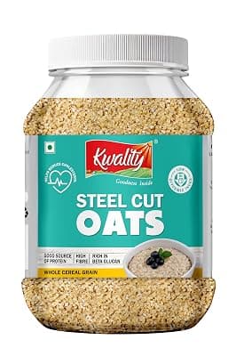 Kwality Steel Cut Oats 1.5 kg Jar Pack | Pure Wholegrain Oatmeal | High Fiber &amp; Protein | Ideal for Weight Loss, Healthy Breakfast &amp; Clean Eating Diet | 1500 g