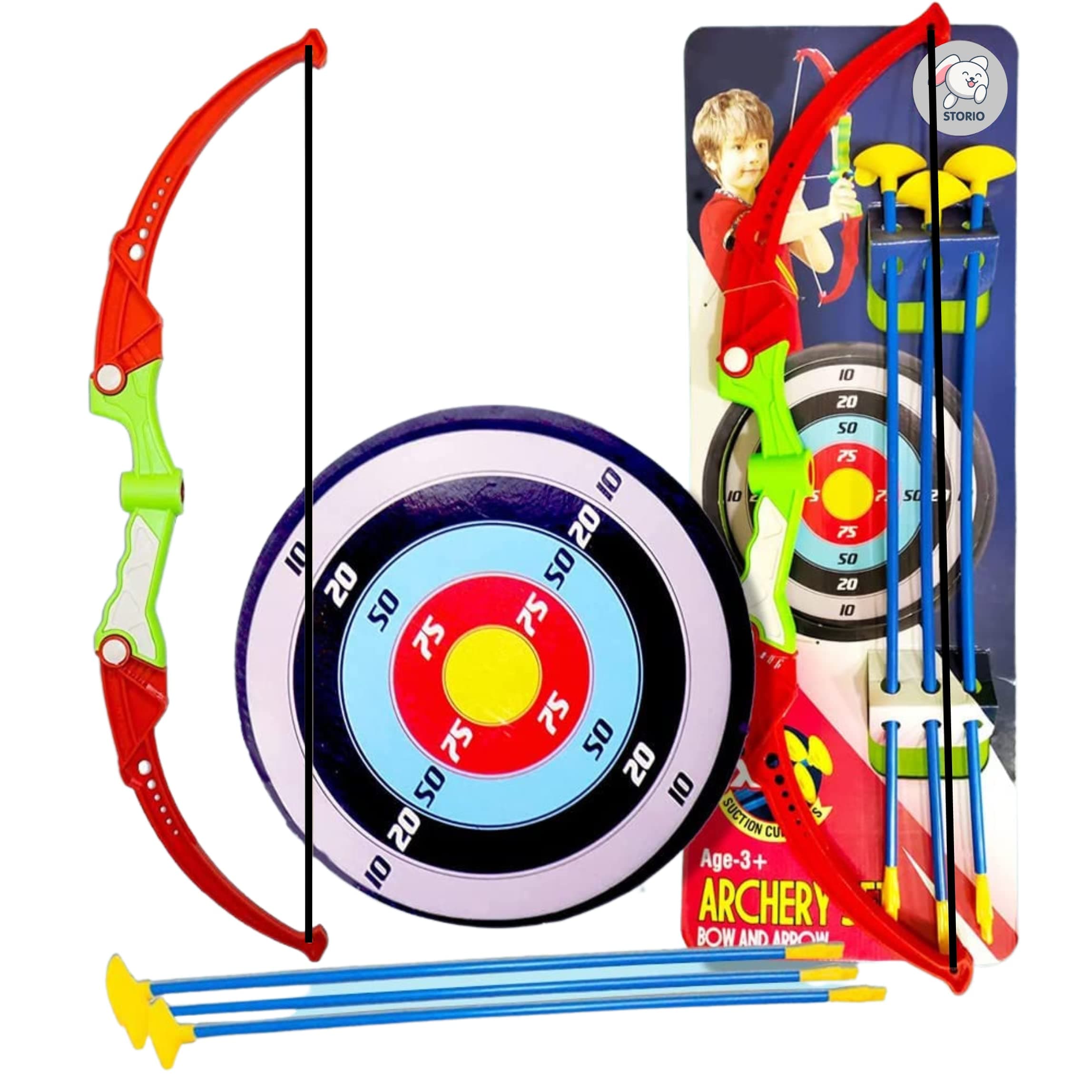 Storio Outdoor Toys Bow and Arrow Archery Set Toy Set with Target Board - Dhanush Baan for Kids Girls Boys, Multicolor
