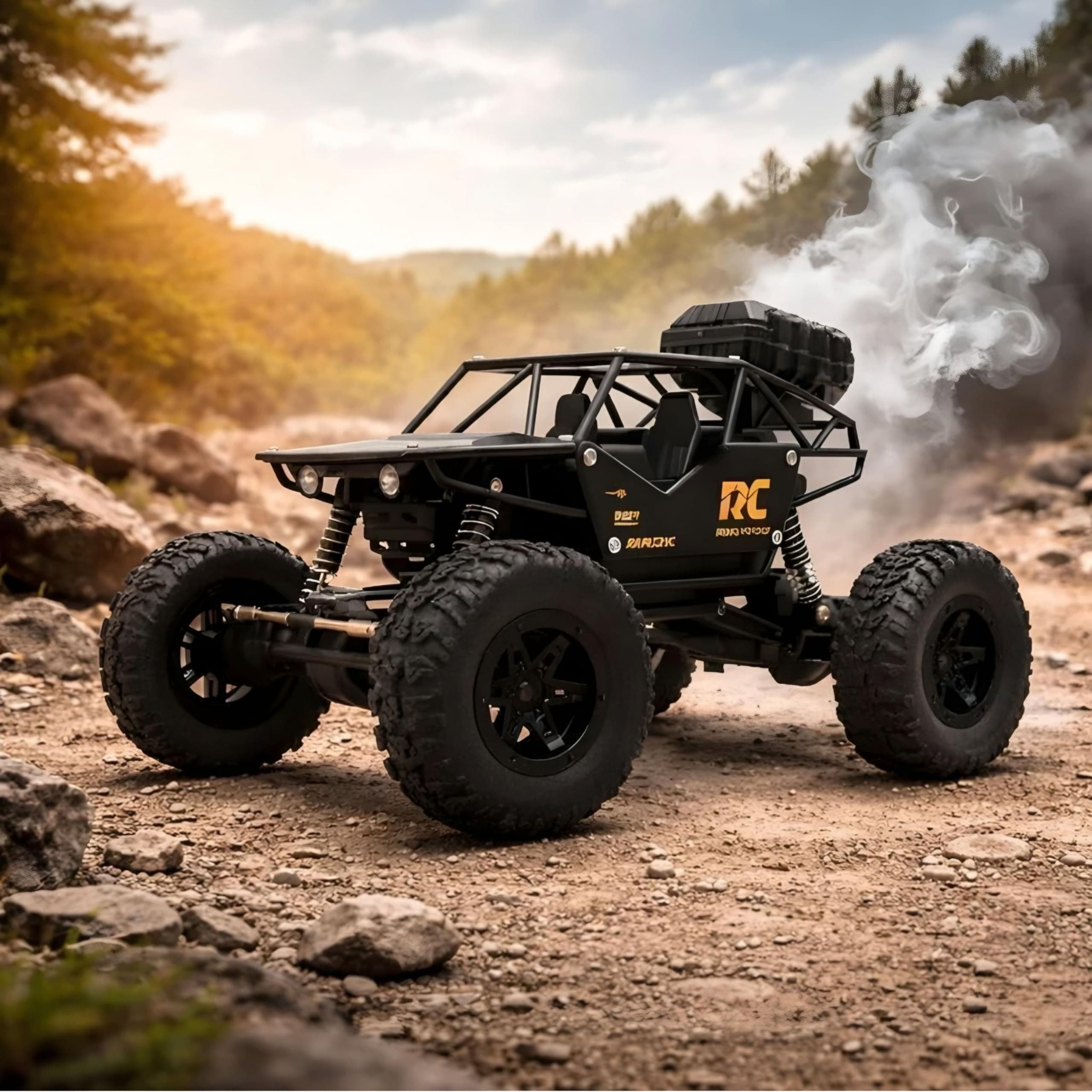JOYMAX 4WD Remote Control Off-Road Rock Crawler Car with Realistic Smoke Effect, 2.4GHz Long Range Control, Rechargeable Battery Powered RC Truck, Durable All-Terrain Climbing Toy for Kids
