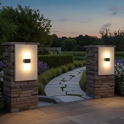 Homehop Solar LED Wall Lights for Home Outdoor 12 LED Decorative Garden Fence Decoration Lamp for Porch, Patio, Hallway, Garden, (White/Warm), Pack of 2