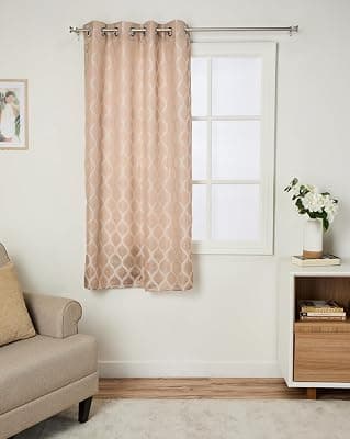 Amazon Brand - Solimo Premium Polyester Curtains | 225 GSM | 5 Ft | Geometric Print Fabric | Easy Maintenance (Set of 2, Cream), Light-Filtering, Tape Top