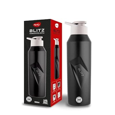 Pigeon Blitz Stainless Steel Water Bottle With Sipper Cap | Eco friendly | BPA Free | Water Bottle for Office, Gym, School, Yoga, Trekking, Adults &amp; Kids| 975 ML, Black