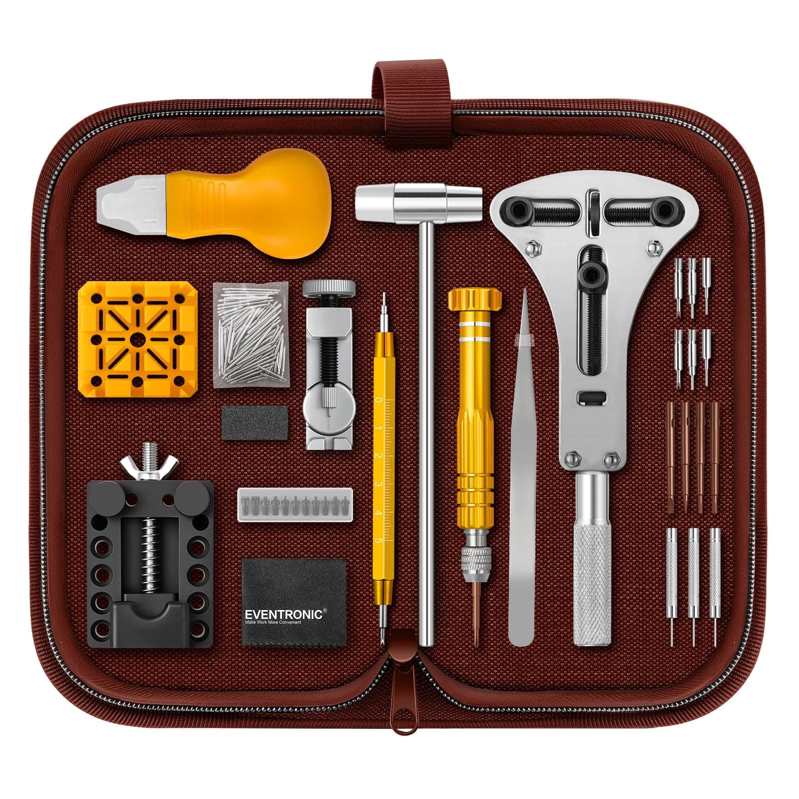 Watch Repair Kit, Eventronic Professional Spring Bar Tool Set Watch Band Link Pin Tool Set with Carrying Caseï¼Ë†Brownï¼â€°