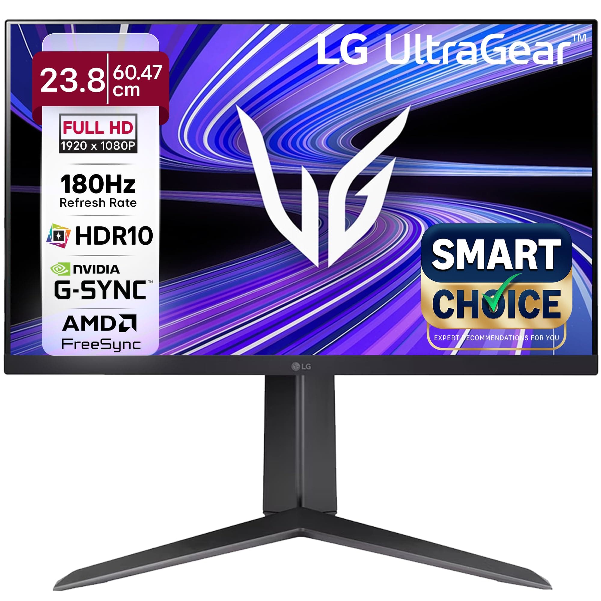 LG 24GS65F Smartchoice 60.47cm (23.8Inch) Ultragear FHD (1920x1080) IPS Gaming Monitor, 180Hz, 1ms, NVIDIA G-SYNC Compatible, AMD FreeSync, DP, HDMI, Tilt/Height/Pivot Adjustable, Anti-Glare (Black)