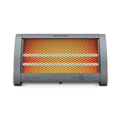 Havells Cozio Nuo Room Heater| Dual Heat Setting 400/800 Watt| Dual Quartz Heating Rods| Silent Operation| Tip Over Protection| Fire Retardant Material| Anti Rust Reflector| 2 Year Warranty(Grey)