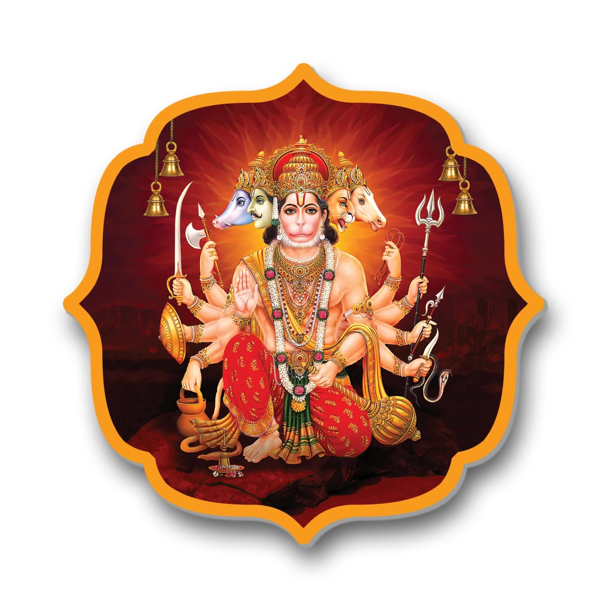 Regalo Casila Panchmukhi Hanuman For Door Entrance 4 Inch Hanuman Ji Vastu Dosh Sticker For Home Office Main Door Decor Vastu Remedy For South & South-West Facing Homes Self Adhesive Wall Decor