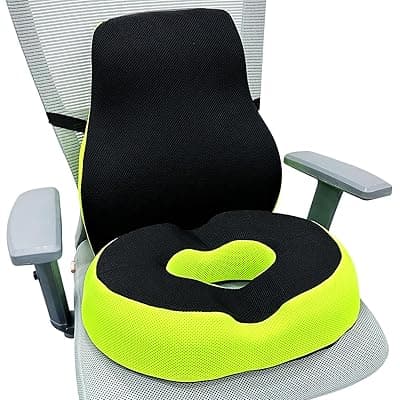 Sleepsia Cool Gel Memory Foam Donut Pillow &amp; Lumbar Support Pillow for Tailbone Pain, Hemorrhoids, Lower Back Pain Relief (Black/Green, Combo)