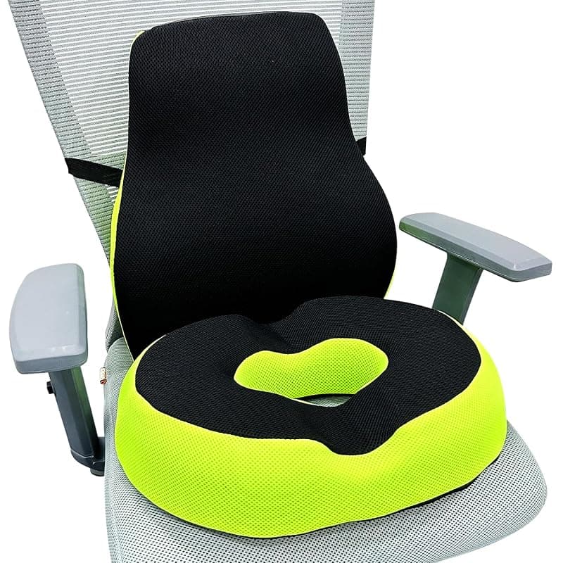 Sleepsia Cool Gel Memory Foam Donut Pillow &amp; Lumbar Support Pillow for Tailbone Pain, Hemorrhoids, Lower Back Pain Relief (Black/Green, Combo)