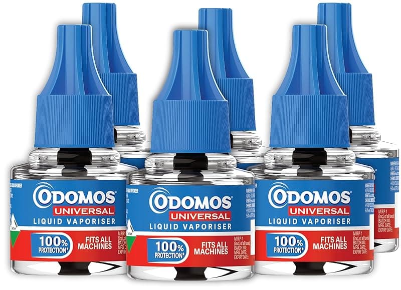 Odomos Universal Liquid Vaporiser 45ml X Pack Of 6 | Mosquito Repellent Single Refill | 100% Protection| Fits All Machines | Protects Dengue, Malaria &amp; Chikungunya Mosquitoes |