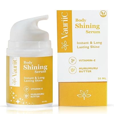 VauriiC Skin Shining Serum Shimmer for Glowing Skin - Radiant Complexion | Luminous Glow | Intense Hydration | Lightweight & Non-Greasy Body Shimmer with Vitamin E, Murumuru Butter & probiotics | 100% Vegan | Unisex | All Skin Types | 50ml