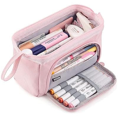 Storite Canvas Pencil Case, Handheld Pen Pouch, Pencil Case for Kids, Large Capacity Pencil Pouch with Zipper, Portable Stationery Storage Pouch for School - Light Pink