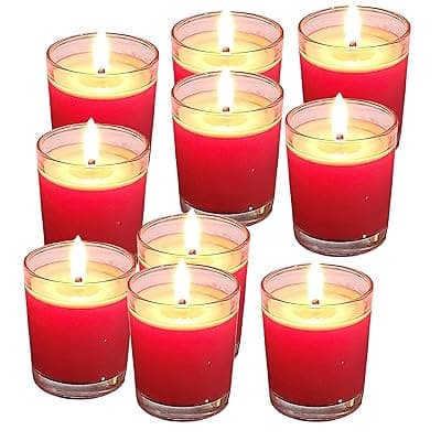 Pure Source India Scented Rose Candles, Pack of 12, Hand Pored in Glass, 10 Hrs Burning, Red