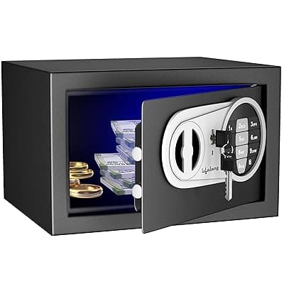 Lifelong 8.6L Small Digital Safe Locker Box For Home &amp; Office | Inbuilt LED Light | Essential Smart Home Locker for Gold, Jewellery, Cash | Tijori Box | Wardrobe Compatible, 1 Yr Warranty, Black