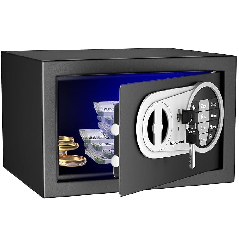 Lifelong 8.6L Small Digital Safe Locker Box For Home &amp; Office | Inbuilt LED Light | Essential Smart Home Locker for Gold, Jewellery, Cash | Tijori Box | Wardrobe Compatible, 1 Yr Warranty, Black