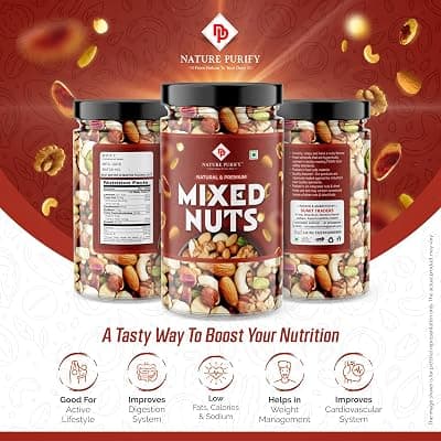 Nature Purify Mixed Nuts 900gm Almond, Cashew Nuts, Green Raisins, Apricots, Black Raisins, Pumpkin, Sunflower and Many More.
