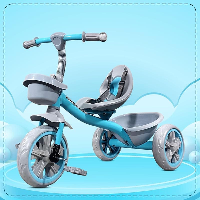 Kidsmate Starlight Premium Tricycle for Kids 2 to 5 yrs | Trikes for Boys & Girls | Baby Cycle with Eva Wheels, Bell and Toy Basket | Safe & Stylish Ride-On Bike | Max User Weight 30kg - Blue