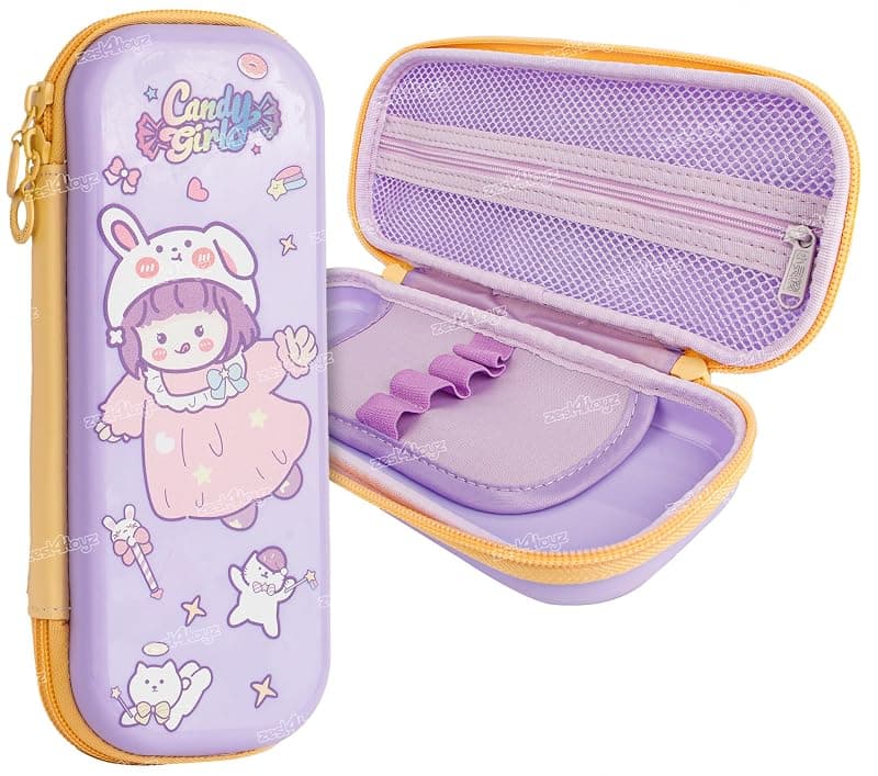 Zest 4 Toyz Pencil Box for Girls Pencil Pouch School Supplies Stationary Items Set Pencil Case Organizer Return Gifts Birthday Party for Kids (Pack of 1 - Candy Girl) Purple