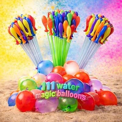 GRAPHENE Set of 3 Bunch 111 Holi Magic Water Balloons With Adapter Automatic Latex Non Toxic Vibrant Color Quick Fill Easy Tie Water Balloon Summer Fight Holi Celebration for Unisex Kids Boy Girl