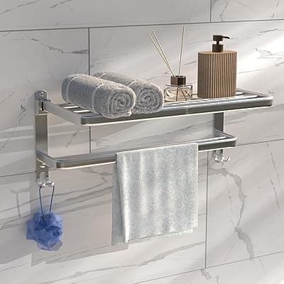 Lifelong Bathroom Shelf for Storage | Wall Mounted Washroom Rack with Hook | Double Layer Multipurpose | Strong and Durable | Rust &amp; Scratch Proof -Accessories (LLBATR04, Chrome)
