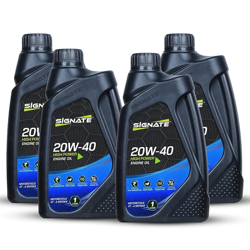 Signate 20W40 Engine Oil for Bikes 1L, 4 Stroke Engine Oil for Motor Cycle, Maximum Gear Protection &amp; Efficient Performance Bike Oil (Pack of 4)