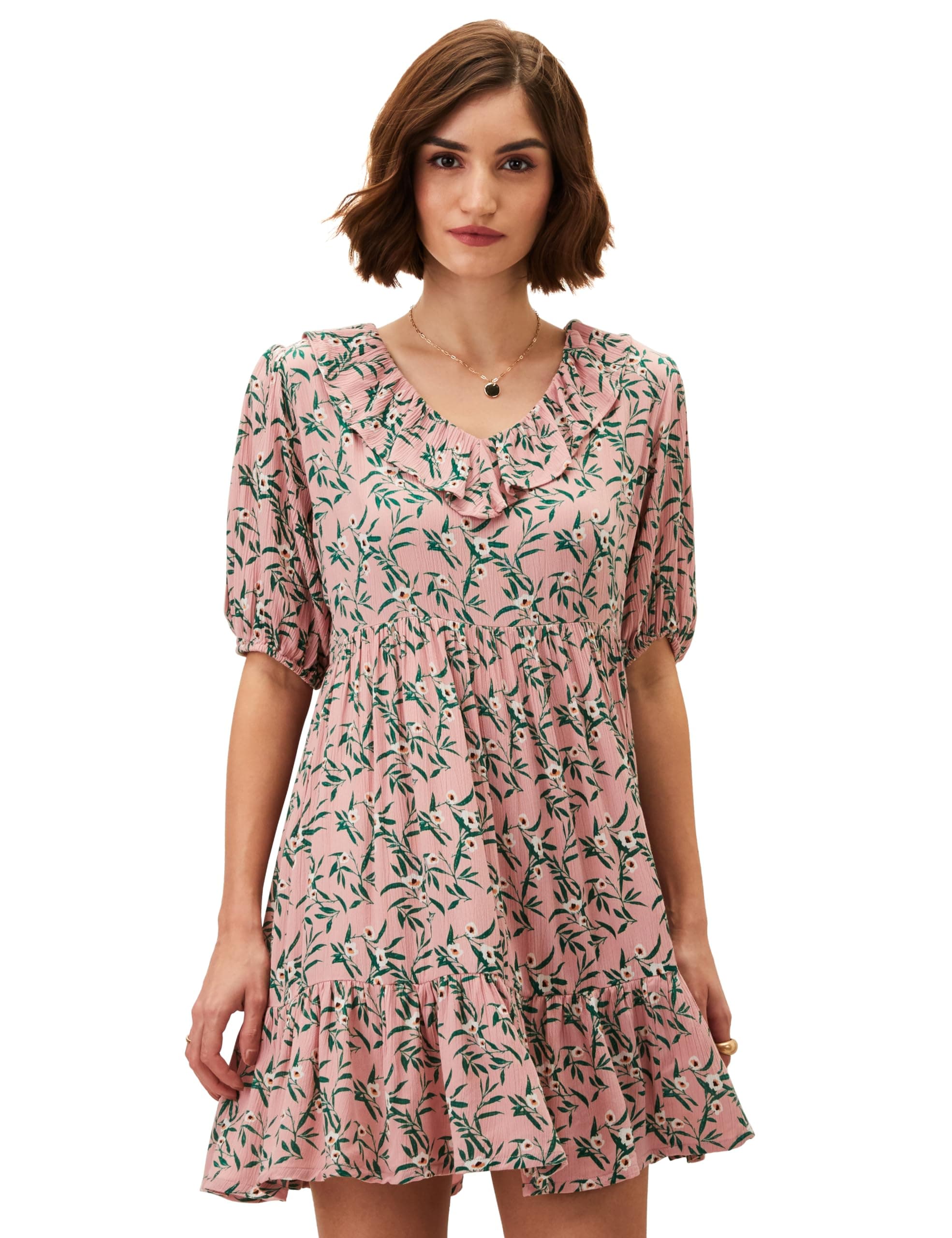 Amazon Brand - Eden & Ivy Women's Crinkled Rayon Fit and Flare One Piece Knee-Length Dress (Available in Plus Sizes)