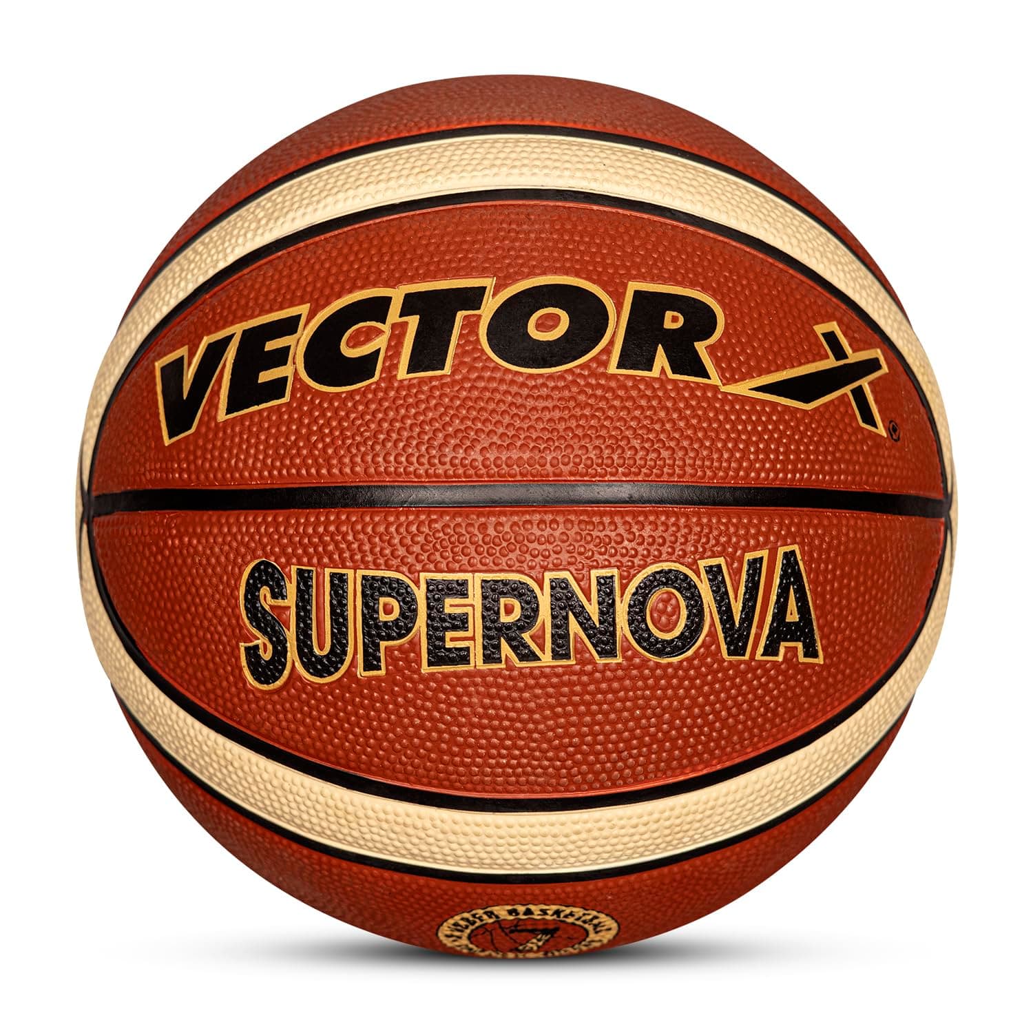 Vector X 14 Panel Supernova Rubber Moulded Indoor/Outdoor Basketball with Butyl Bladder, Brick Brown, Size: 5 (Suitable for Practice/Match/Training) + Free Air Needle