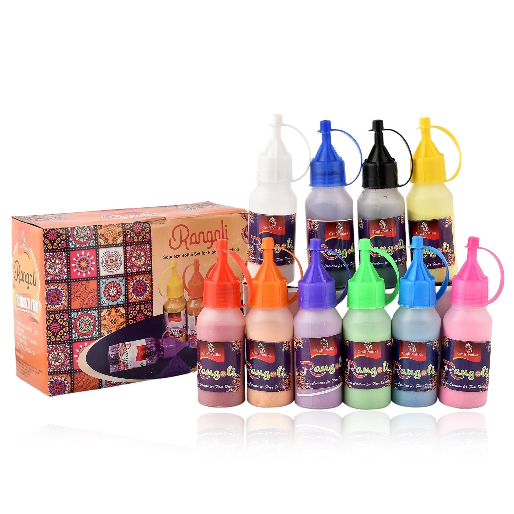 CraftVatika Rangoli Colours Kit 10 for Diwali Decoration, Rangoli Colour Powder Bottles for Great Indian Festival Celebrations, Premium Rangoli Kit for Vibrant and Festive Home Decor