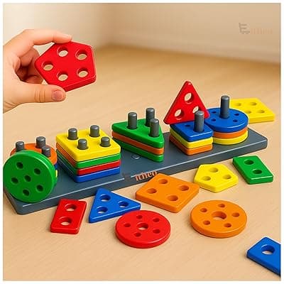EITHEO Geometric Angle Blocks for Kids | 26 Pcs Montessori Sorting & Stacking Educational Toy | Colorful Shape Sorter Puzzle for Toddlers 1-3 Years | Preschool Learning Activity Toy for Boys & Girls