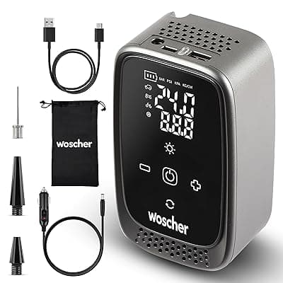 Woscher Airsense 2-in-1 Tyre Inflator for Car and Bike – Wired + Wireless (4500mAh Battery or 12V DC), 150 PSI Car Tyre Inflator Pump | Air Pump for Car Tyre | Tyre Inflator Kit