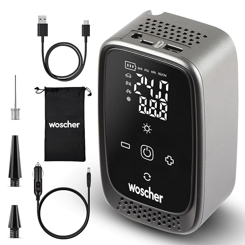 Woscher Airsense 2-in-1 Tyre Inflator for Car and Bike – Wired + Wireless (4500mAh Battery or 12V DC), 150 PSI Car Tyre Inflator Pump | Air Pump for Car Tyre | Tyre Inflator Kit