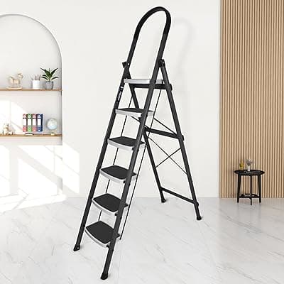 Plantex Ladder for Home/6 Step Steel Ladder with Minor Surface Marks from Transit, Fully Quality Checked/Anti-Skid Step Ladder/Assured by Plantex(Hunter Grey)