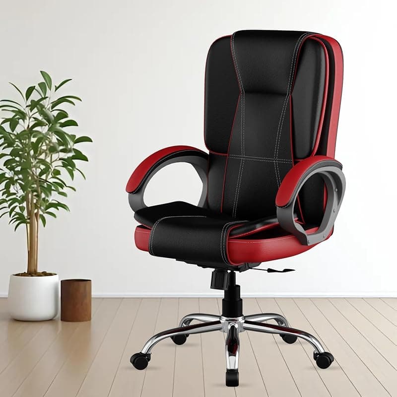 FUGO FG12 Ergonomic Office Chair with Adjustable Height,Cushioned Back &amp; Seat,Tilting Mechanism,Heavy-Duty Metal Base,Dual Nylon Casters–Ideal for Work,Gaming, Study,3Year Warranty (Black &amp; Red)