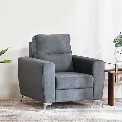 Home Centre 1 Seater Helios Vive Fabric Sofa| Fabric Sofa| (Grey) |1 Year Warranty