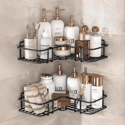 Bathroom Organiser Without Drill | Bathroom Corner Shelves | washroom Storage Organizer | Shelf &amp; Fittings | Wall Mounted (Pack of 2)