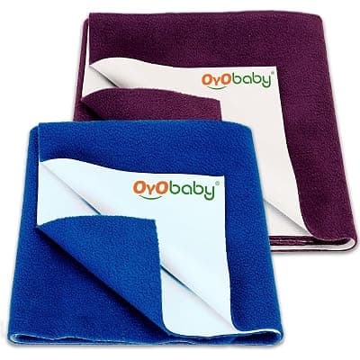 OYO BABY Waterproof Baby Bed Protector Dry Sheets for New Born Babies | Reusable Mats | Cot &amp; Bassinet Gift Pack (Royal Blue + Plum),Small (70cm x 50cm)
