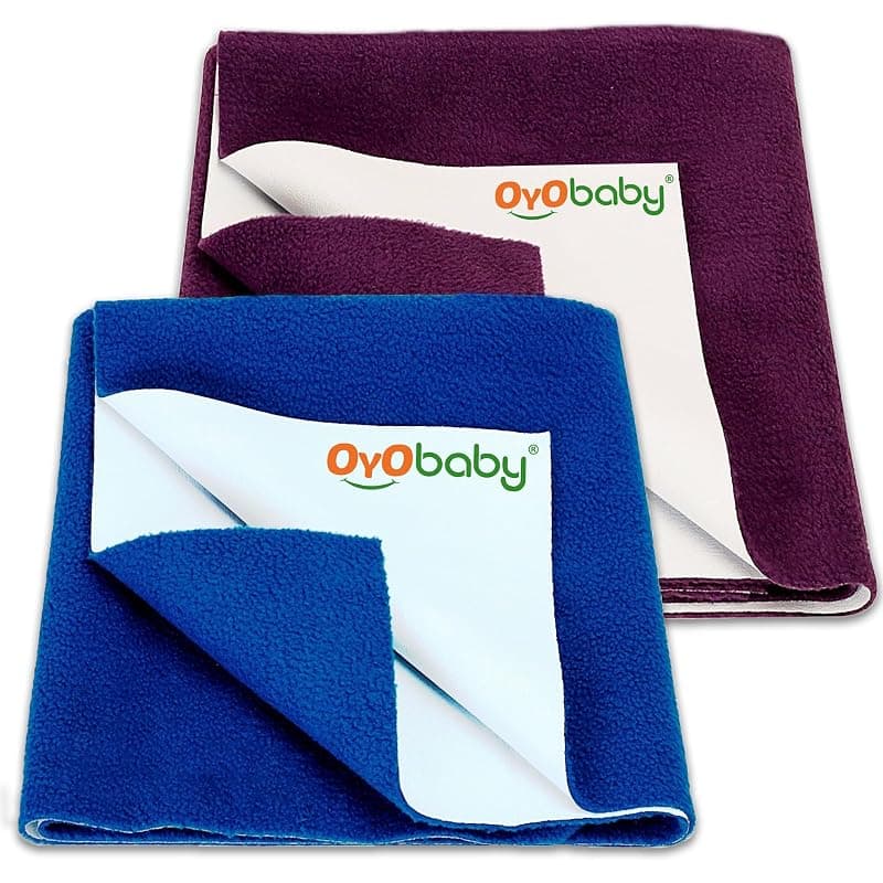 OYO BABY Waterproof Baby Bed Protector Dry Sheets for New Born Babies | Reusable Mats | Cot &amp; Bassinet Gift Pack (Royal Blue + Plum),Small (70cm x 50cm)