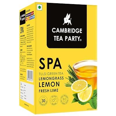 Cambridge Tea Party Spa 30 Tea Bags, Lemon Lime Lemongrass Tulsi Green Tea, 75 Grams