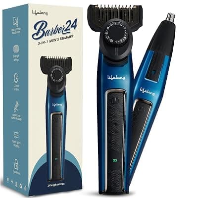 Lifelong Beard Trimmer for Man | Trimmer Men Beard | All in One 24 Length Settings Cordless Rechargeable Shaving Machine for Beard, Hair, Nose & Full Body | 1.5Hr, TypeC, 1.5Hr Runtime | Grooming Kit