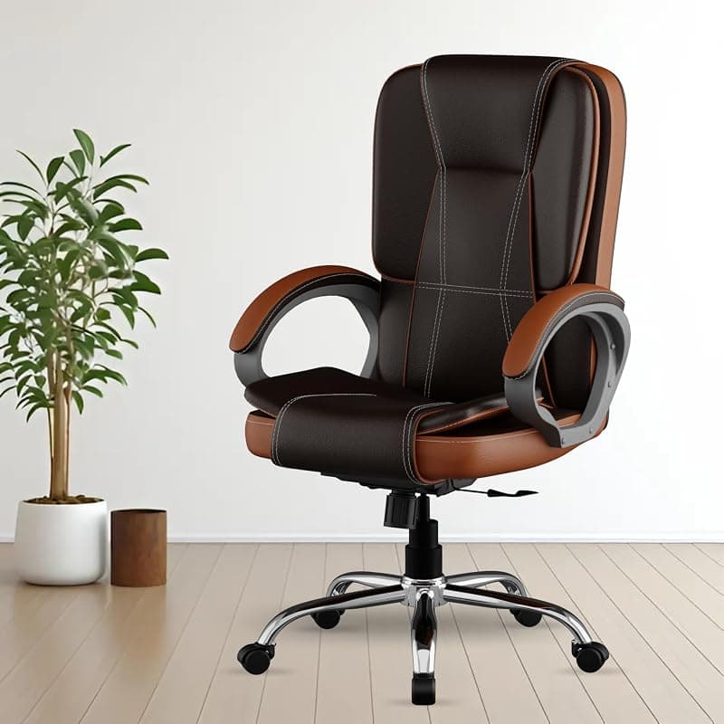 FUGO FG12 Ergonomic Office Chair with Adjustable Height,Cushioned Back & Seat,Tilting Mechanism,Heavy-Duty Metal Base,Dual Nylon Casters–Ideal for Work,Gaming, Study,3Year Warranty (Brown & Tan)